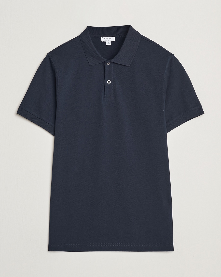 Sunspel Supima Cotton Short Sleeve Pique Polo Midnight Navy – Blå