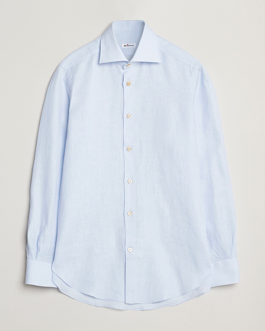 Herre | Linskjorter | Kiton | Linen Sport Shirt Light Blue