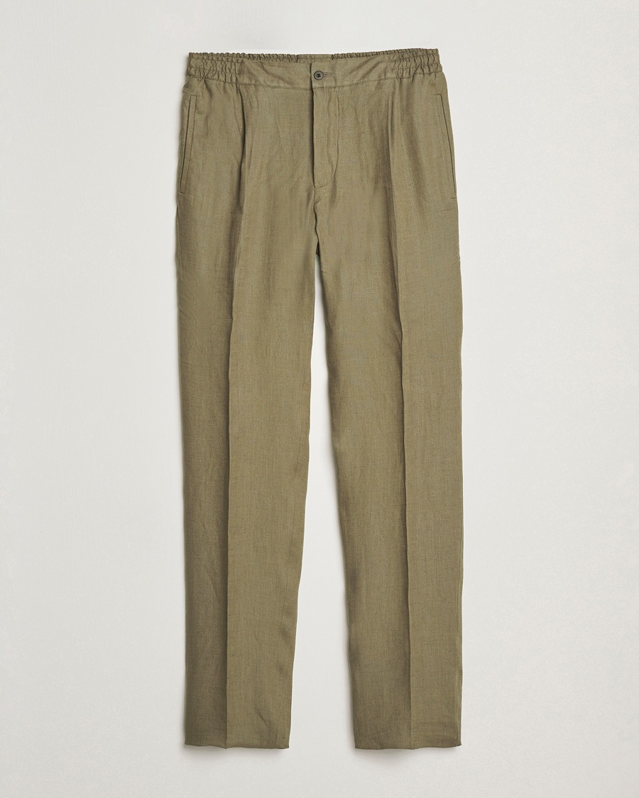 Herre | Linbukser | Kiton | Linen Drawstring Pants Olive