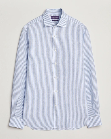 Herre | Linskjorter | Ralph Lauren Purple Label | Striped Linen Shirt Light Blue