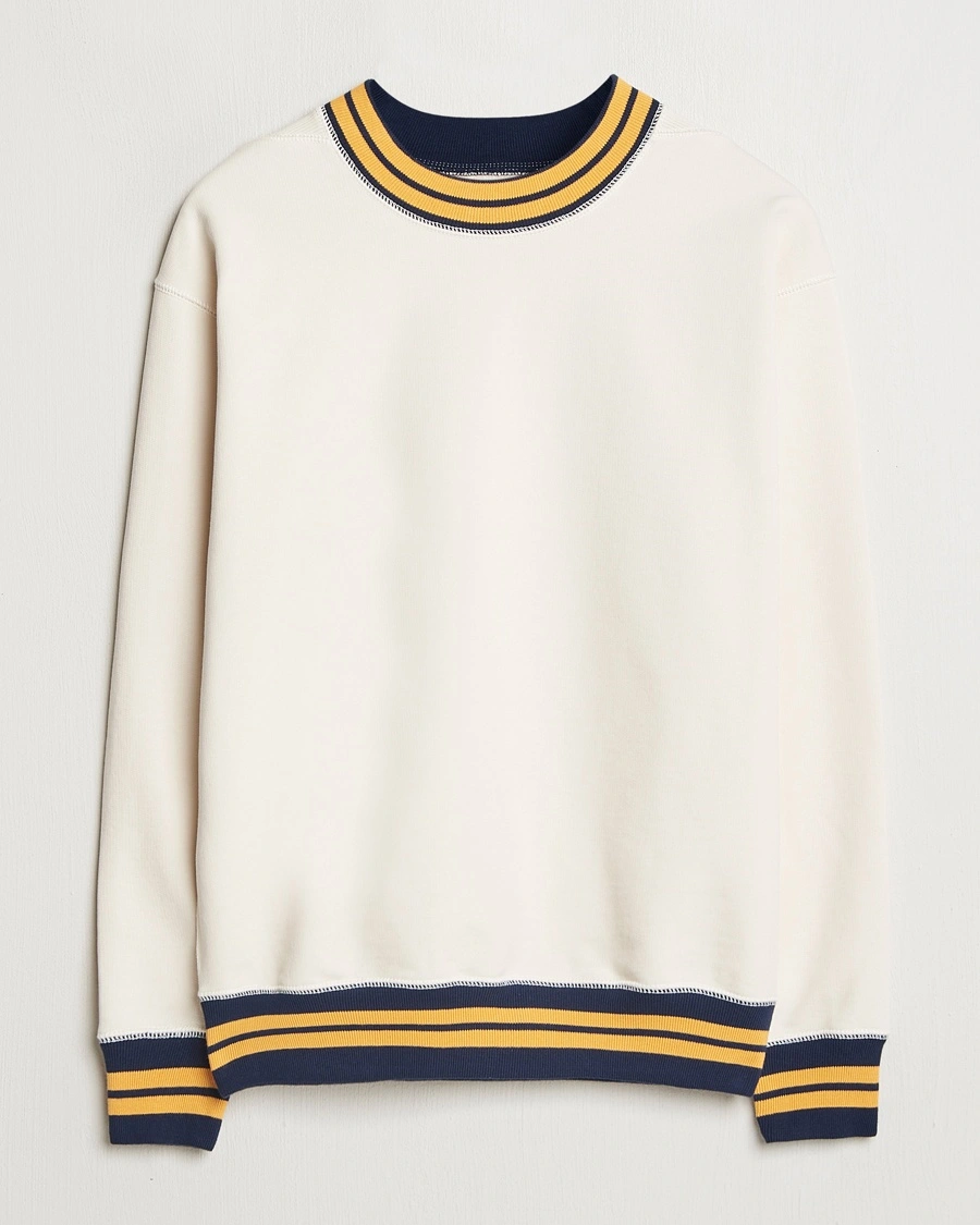Herre | Sweatshirts | Drake's | Striped Rib Long Sleeve Sweatshirt Ecru/Navy