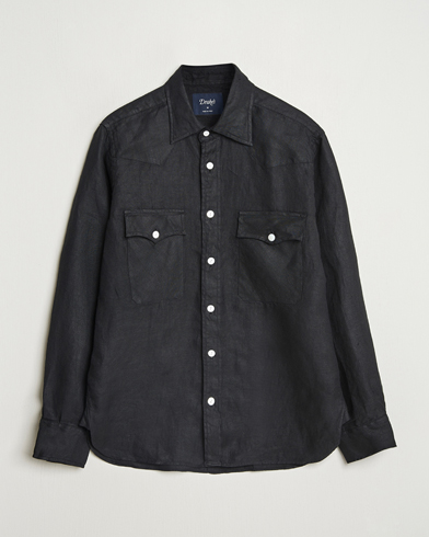 Herre | | Drake's | Linen Twill Western Shirt Black