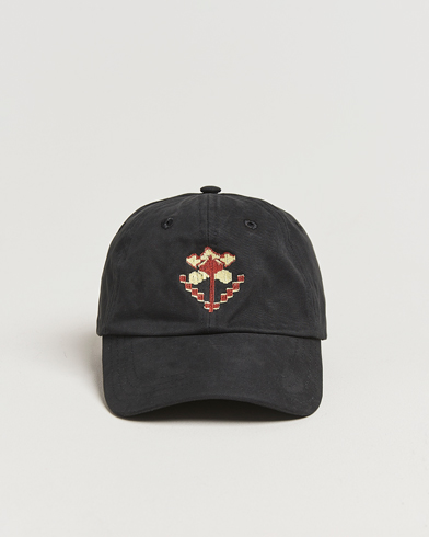 Herre | Caps | Drake's | Flower Embroidered Cap Black