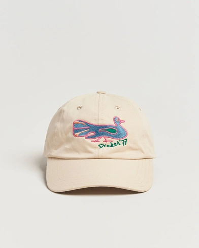 Herre | Caps | Drake's | Peacock Embroidered Cap Ecru