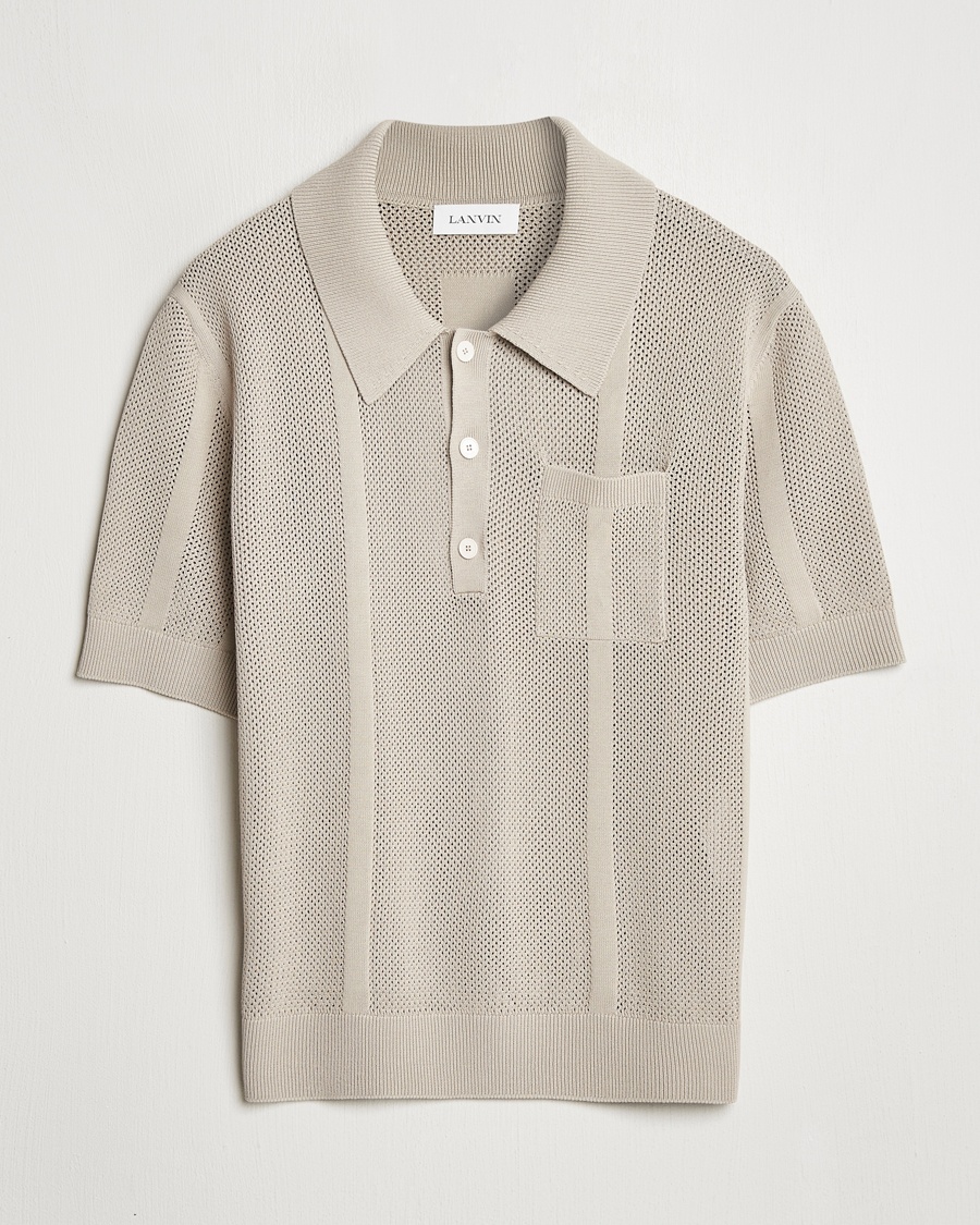 Herre | Strikkede pikéer | Lanvin | Striped Jacquard Polo Light Beige