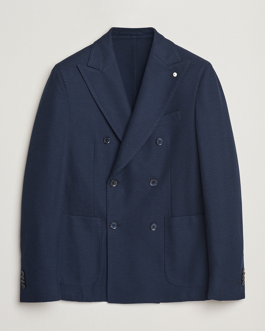 Herre | Strikkede blazere | L.B.M. 1911 | Tom Double Breasted Herringbone Jersey Blazer Navy