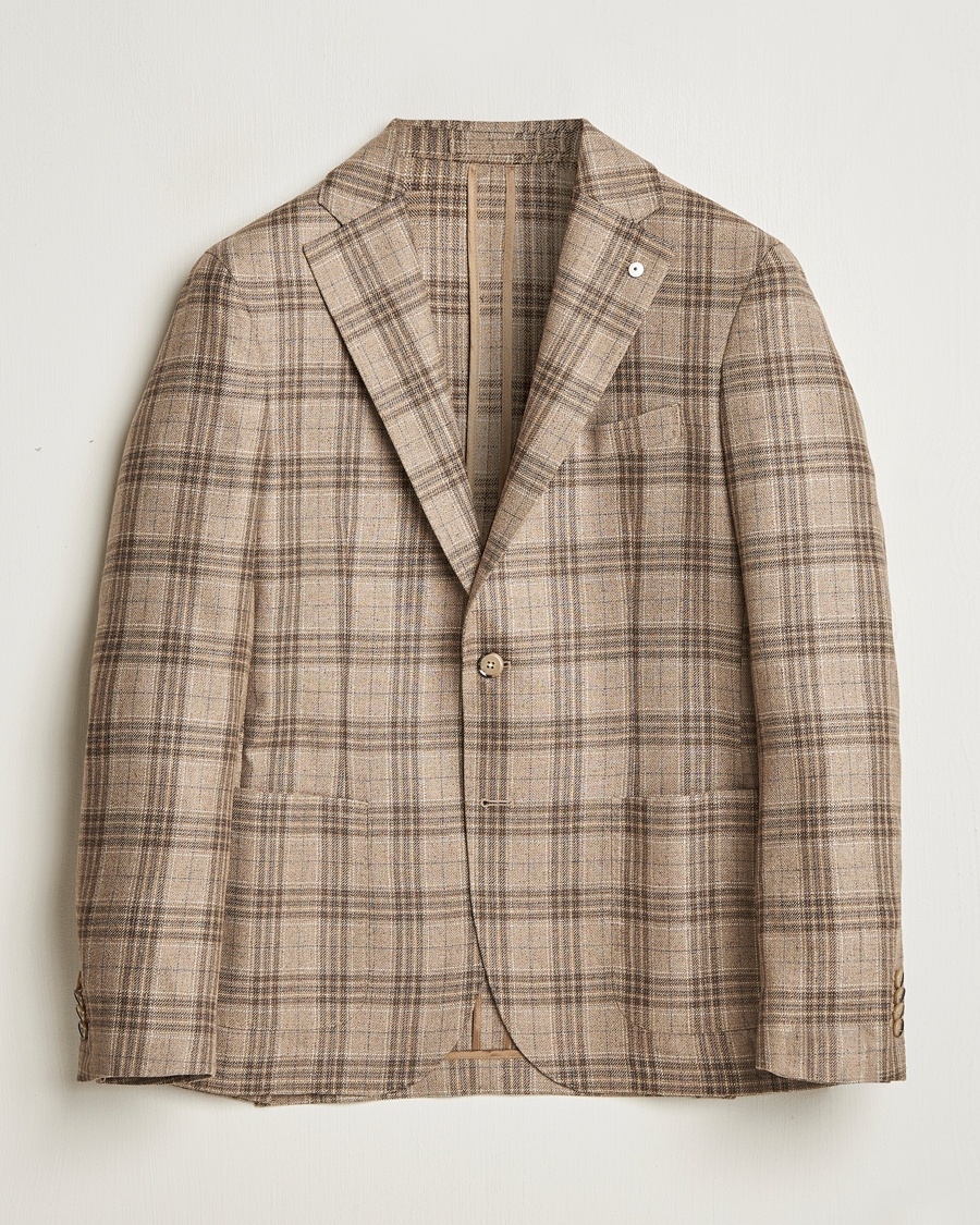 Herre | Ullblazer | L.B.M. 1911 | Jack Regular Fit Silk/Wool Overcheck Blazer Brown