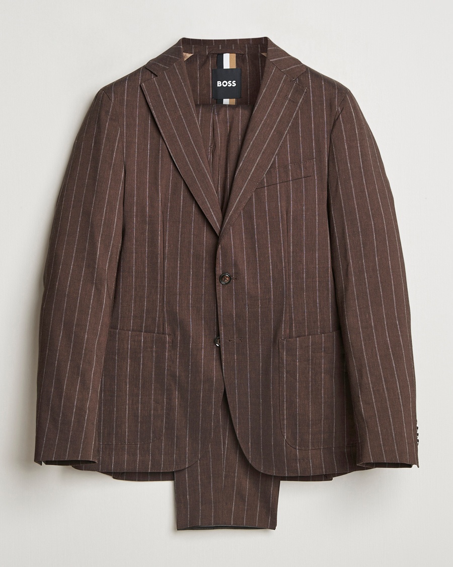 Herre | BOSS BLACK | BOSS BLACK | Hanry Wool Pinstriped Suit Dark Brown