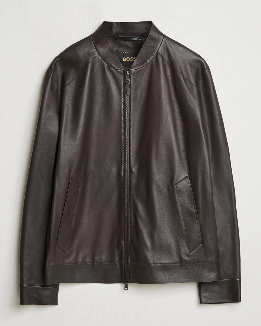 Herre | Vårjakker | BOSS CAMEL | Maiverse Leather Jacket Dark Brown
