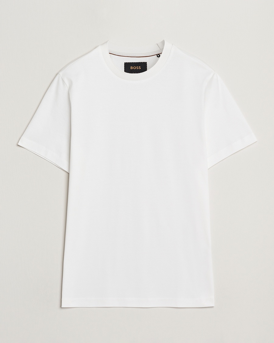 Herre | Hvite t-shirts | BOSS CAMEL | Tesar Cotton Knitted T-Shirt White