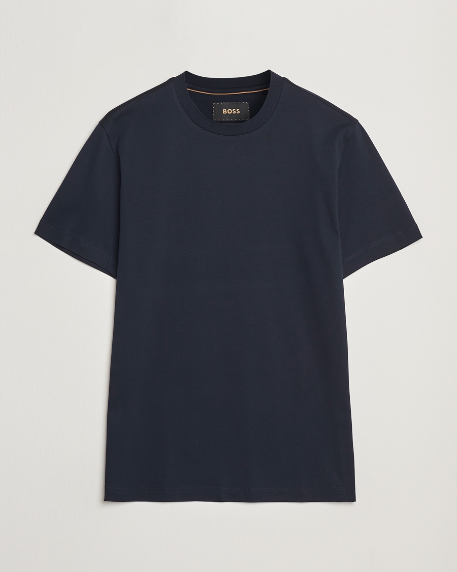Herre | T-Shirts | BOSS CAMEL | Tesar Cotton Knitted T-Shirt Dark Blue