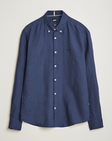 Herre | Jakke og bukse | BOSS BLACK | Liam Linen Shirt Dark Blue