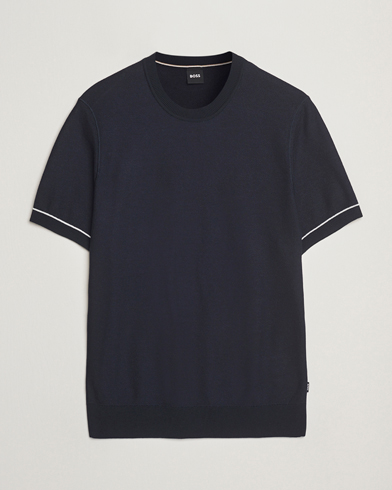 Herre | T-Shirts | BOSS BLACK | Jianfranco Cotton/Viscose Knitted T-Shirt Dark Blue