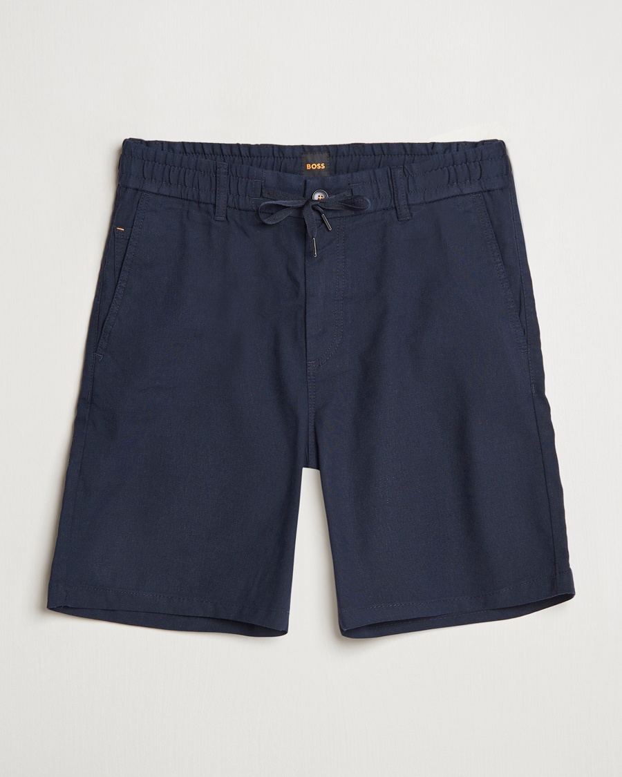 Herre | Shorts | BOSS ORANGE | Tapered Linen Chino Drawstring Shorts Dark Blue