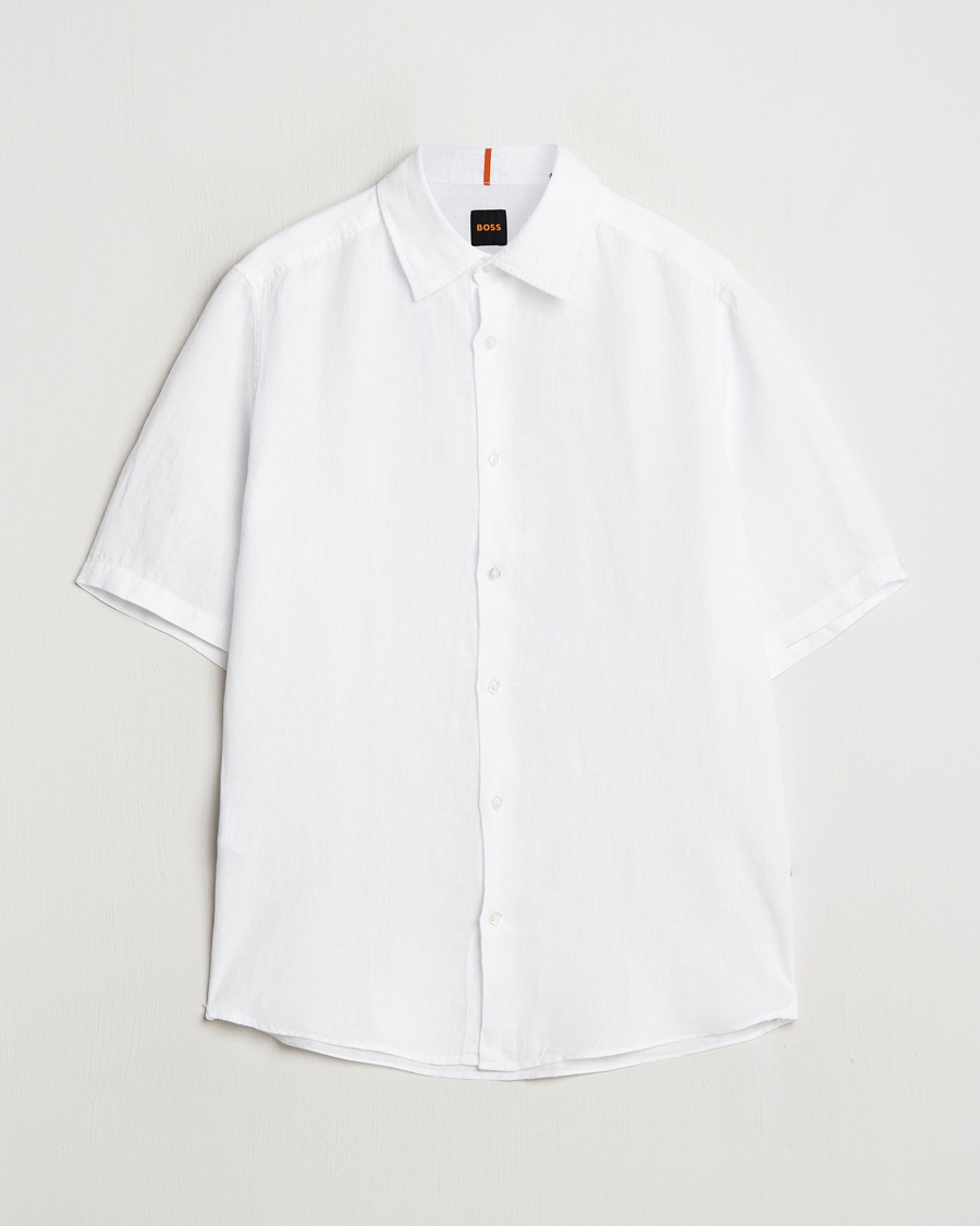 BOSS ORANGE Rash Linen Short Sleeve Shirt White – Hvit