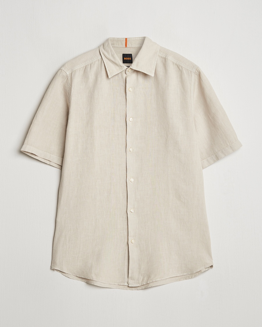 BOSS ORANGE Rash Linen Short Sleeve Shirt Light Beige – Beige
