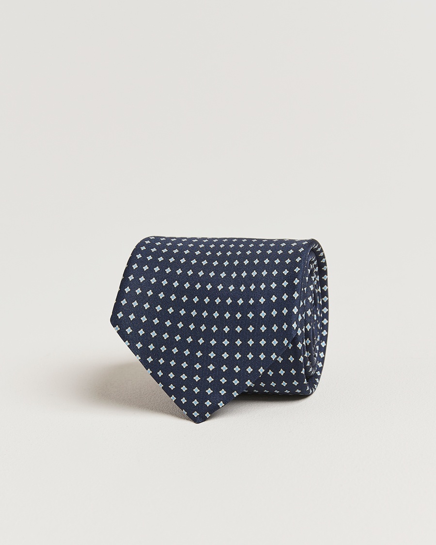 Stenströms Printed Silk Tie 7,5cm Navy – Blå