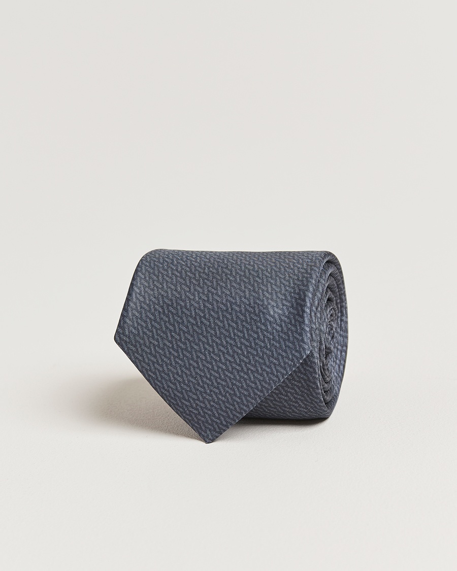 Herre | Dress | Stenströms | Printed Silk Tie 7,5cm Mid Grey