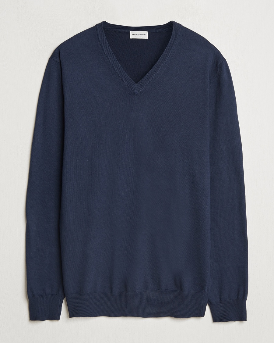 Herre | | Morgano | Supersoft Egyptian Cotton V-Neck Navy