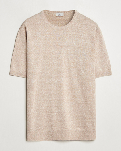 Herre | T-Shirts | Morgano | Linen/Cotton T-Shirt Beige