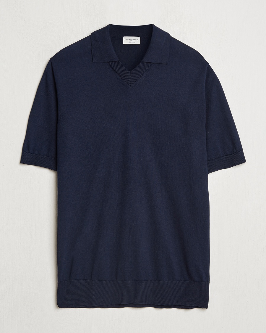 Herre | Pikéer | Morgano | Knitted Organic Cotton Polo Navy