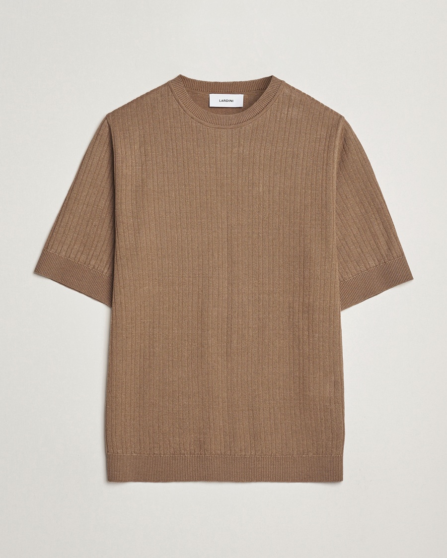 Herre | Lardini | Lardini | Knitted Linen/Cotton T-Shirt Light Brown
