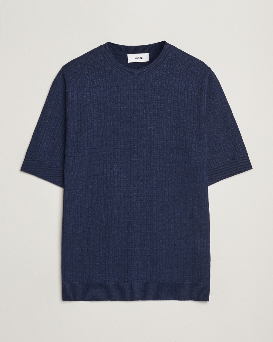 Herre | Lardini | Lardini | Knitted Linen/Cotton T-Shirt Navy