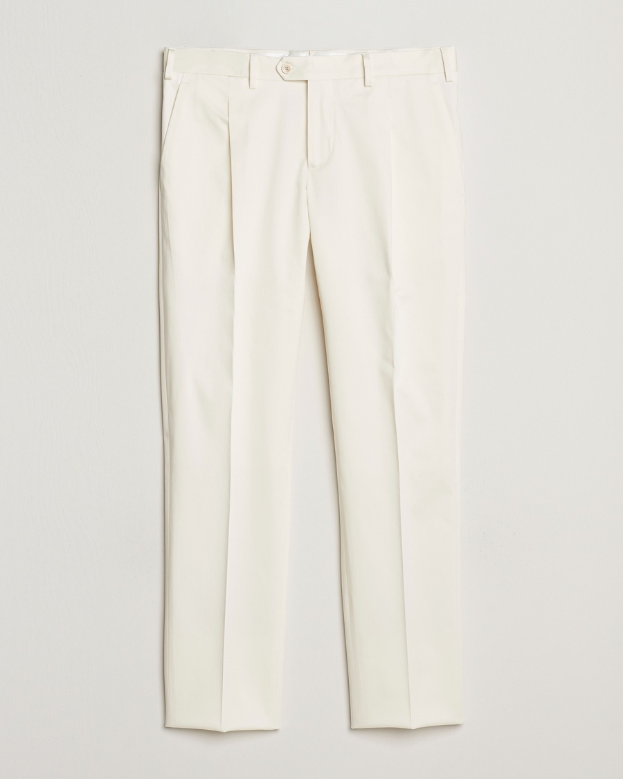 Lardini Pleated Cotton Stretch Trousers Off White – Hvit