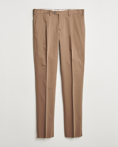 Lardini Pleated Cotton Stretch Trousers Light Brown – Brun