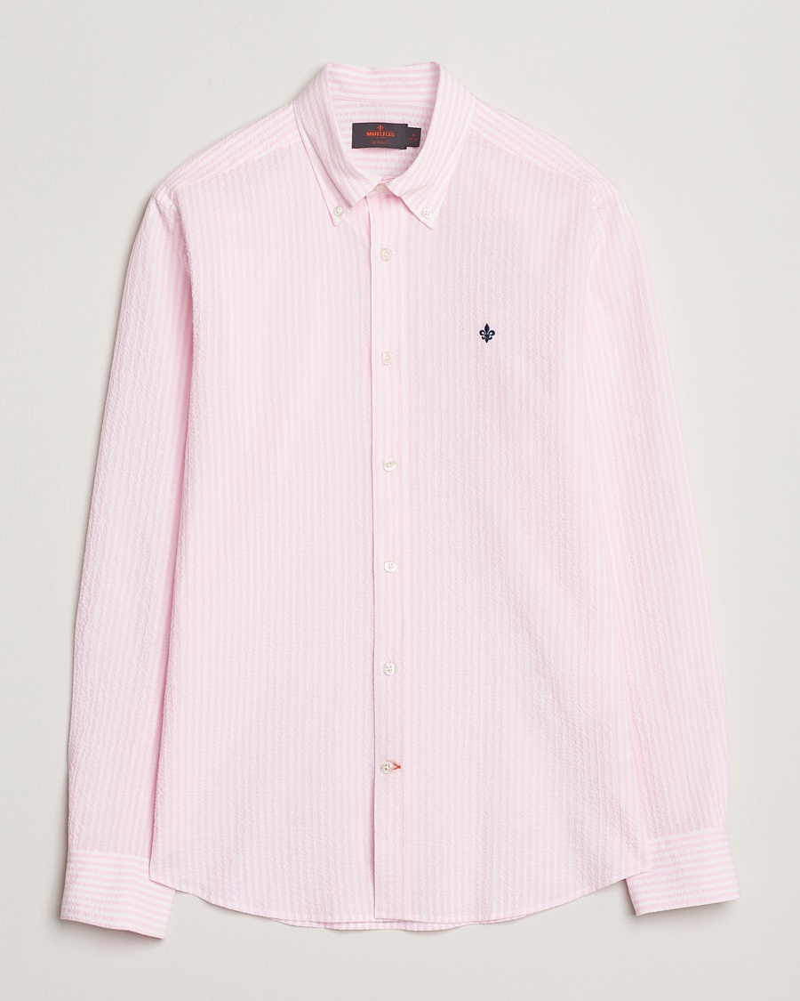 Herre | Casualskjorter | Morris | Slim Fit Striped Seersucker Shirt Light Pink
