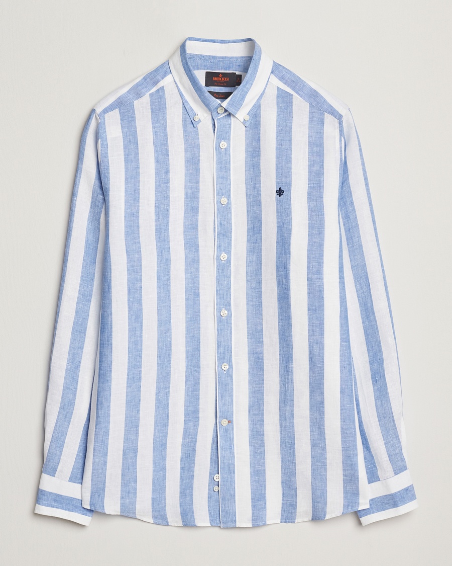 Herre | Linskjorter | Morris | Douglas Striped Linen Shirt Blue