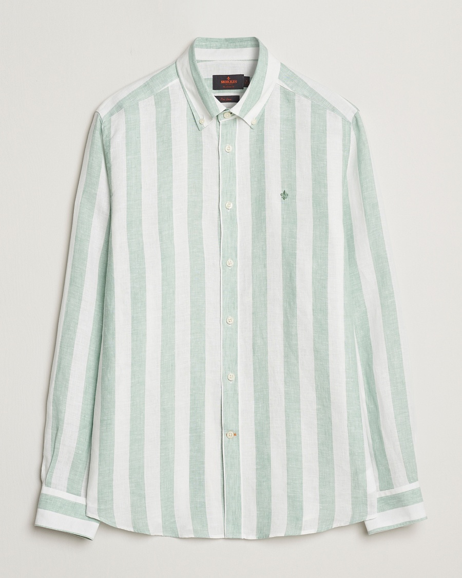 Herre | Linskjorter | Morris | Douglas Striped Linen Shirt Light Green