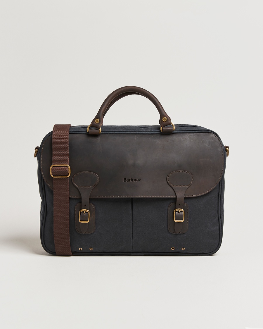 Herre | | Barbour Lifestyle | Wax Leather Briefcase Navy