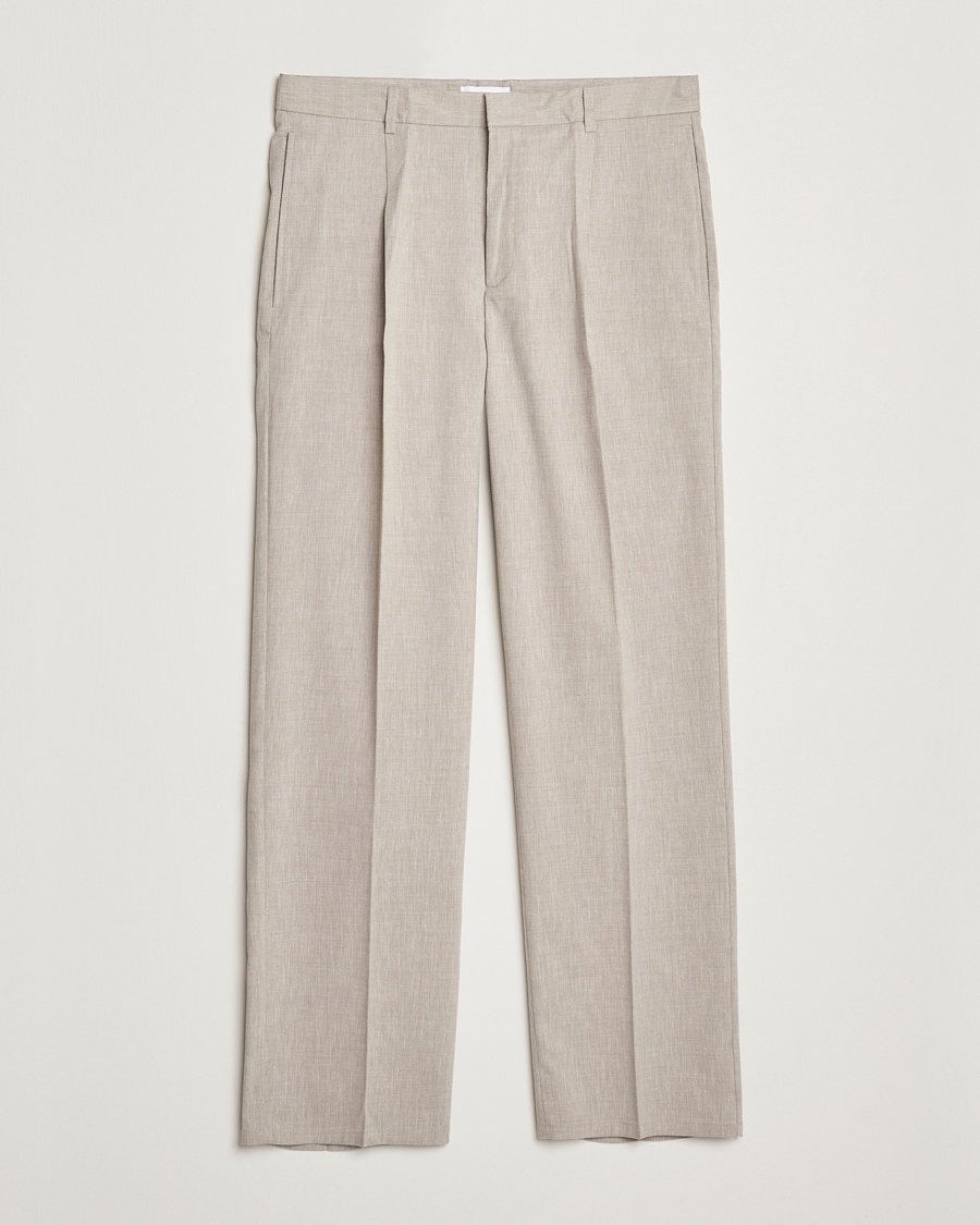 Herre | | LES DEUX | Reece Pleated Slub Suit Pants Light Sand