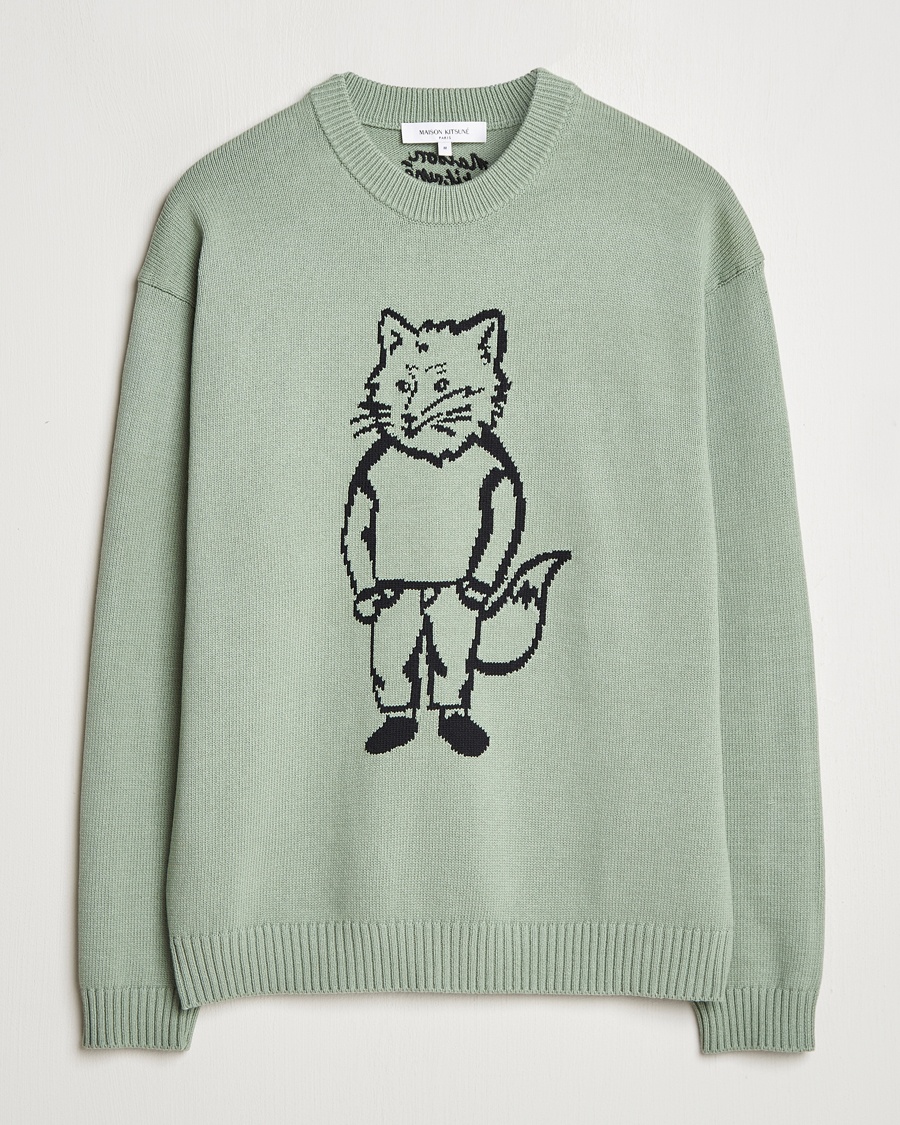 Herre | Klær | Maison Kitsuné | Dressed Fox Knitted Sweater Vert De Gris