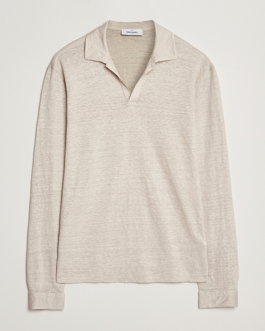 Gran Sasso Washed Linen Long Sleeve Polo Beige Melange – Beige