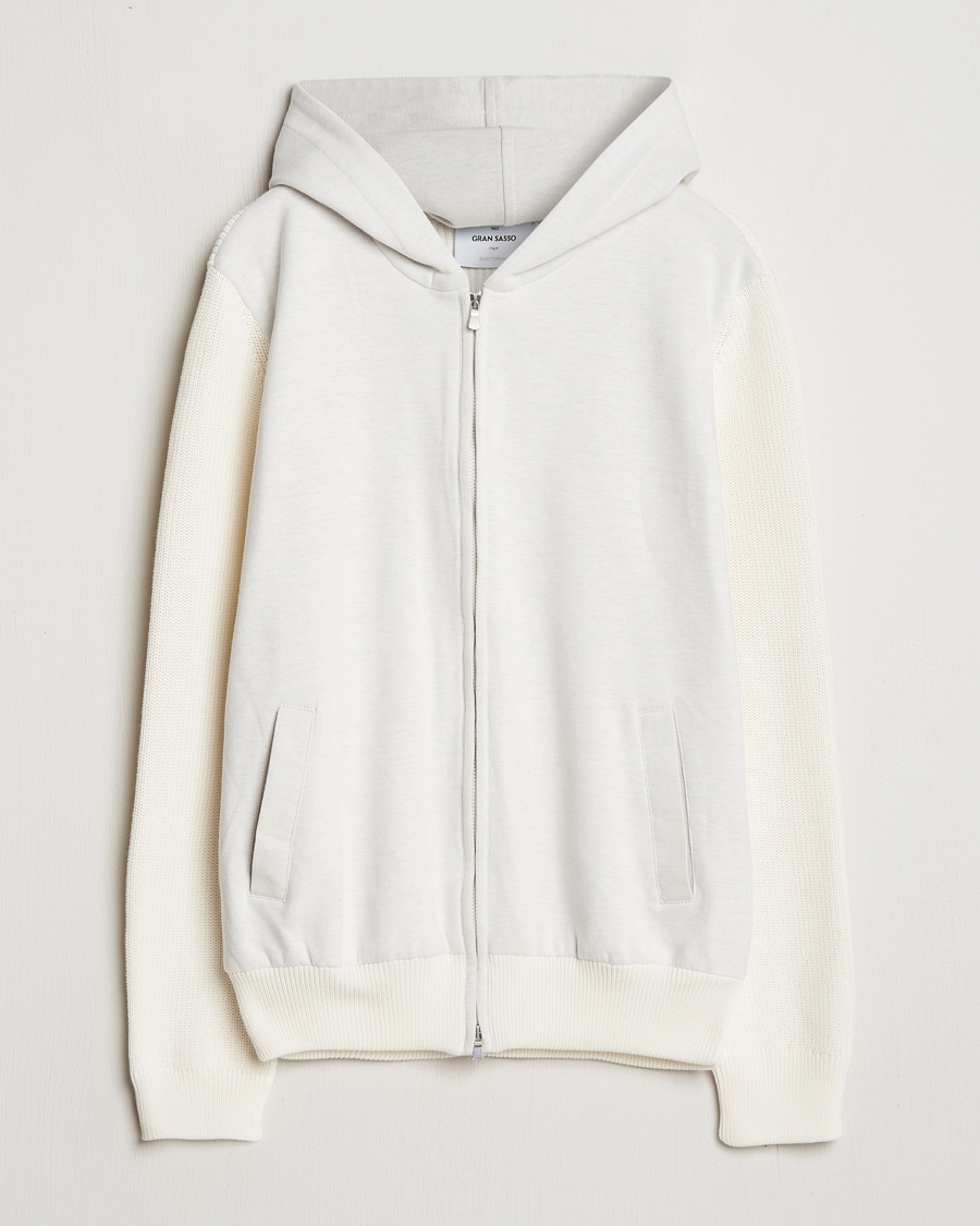 Herre | | Gran Sasso | Cotton Knitted Full Zip Hoodie Cream
