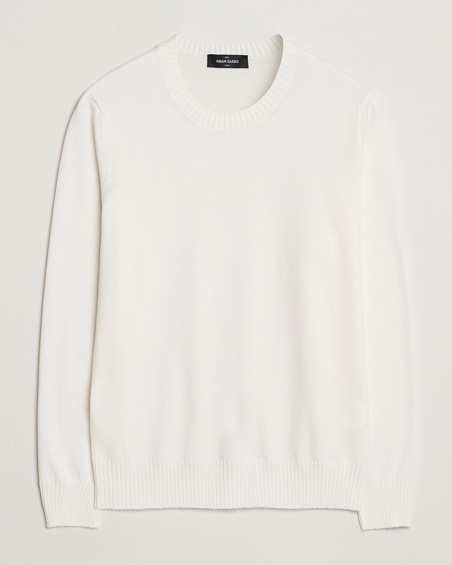 Gran Sasso Cotton/Cashmere Knitted Crew Neck Sweater Cream Melange – Hvit