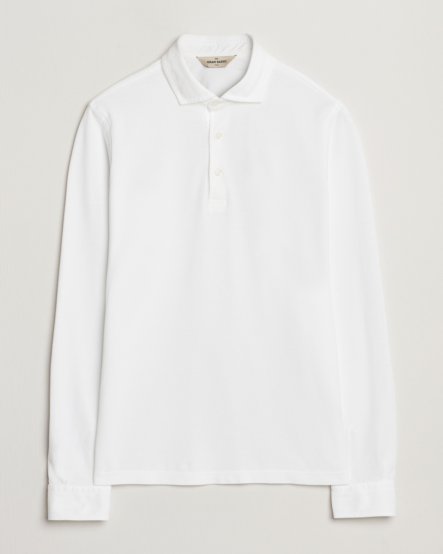 Gran Sasso Washed Long Sleeve Polo White – Hvit
