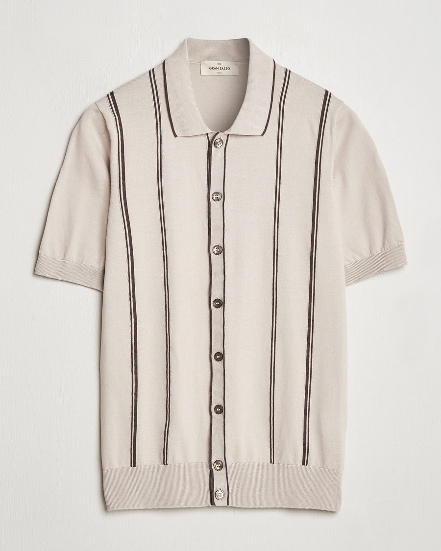 Herre | | Gran Sasso | Cotton Knitted Striped Short Sleeve Shirt Beige