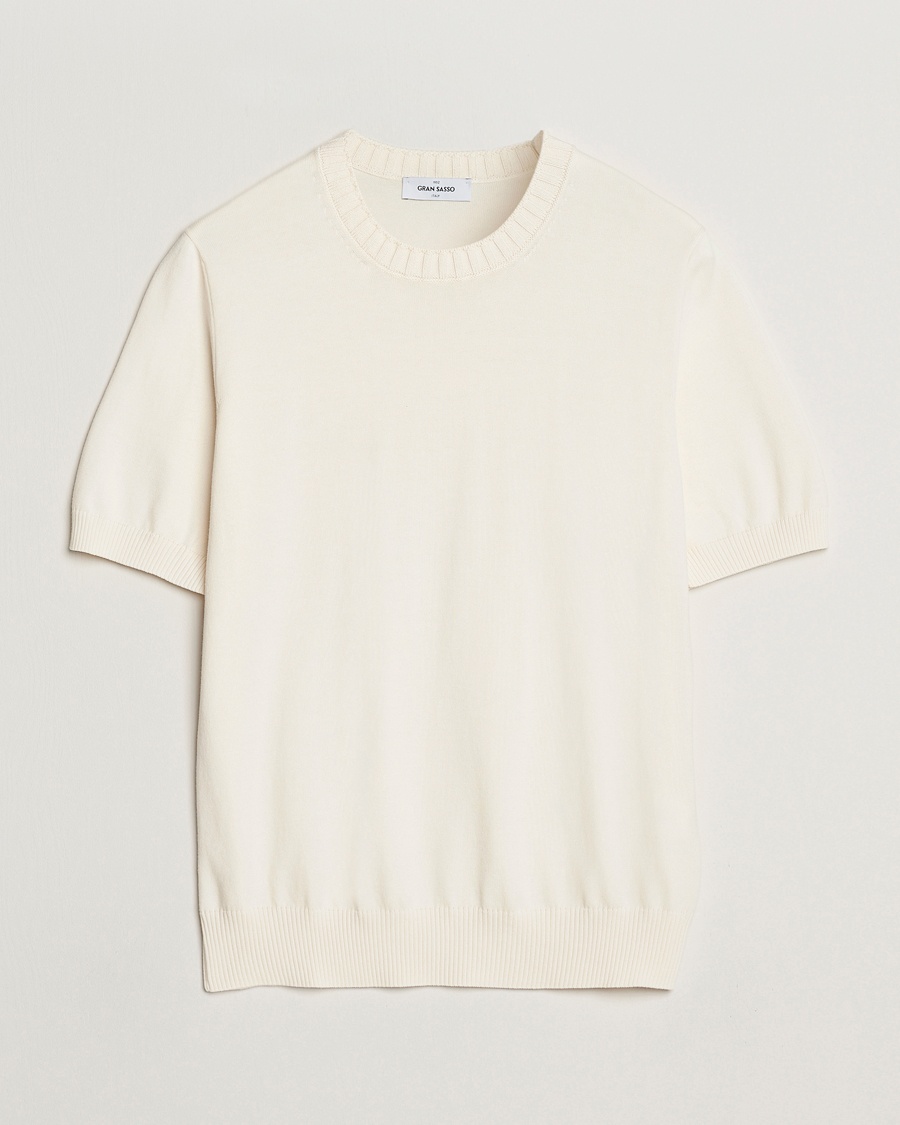 Gran Sasso Cotton Heavy Knitted Crew Neck T-Shirt Cream – Hvit