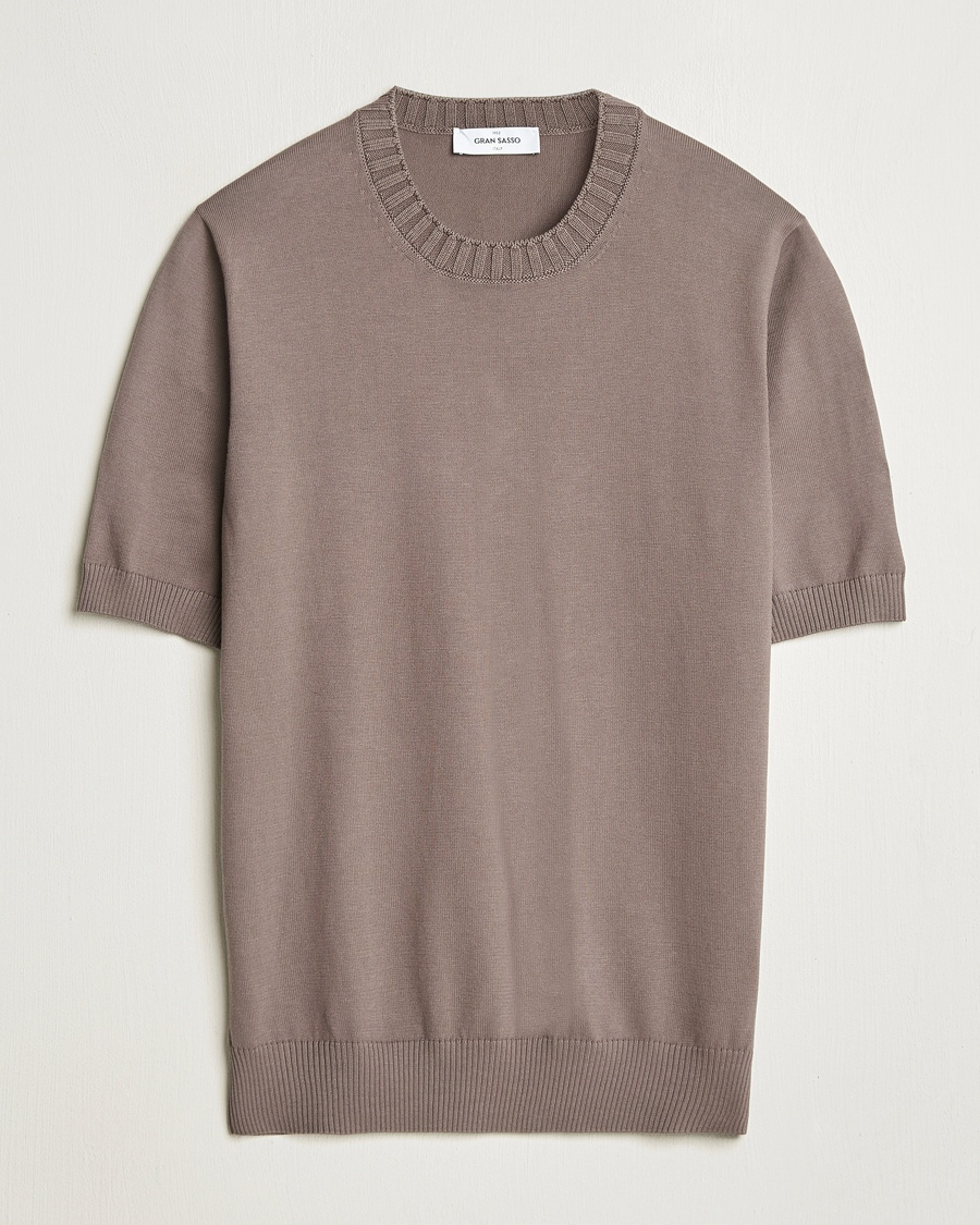 Herre | Kortermede t-shirts | Gran Sasso | Cotton Heavy Knitted Crew Neck T-Shirt Brown