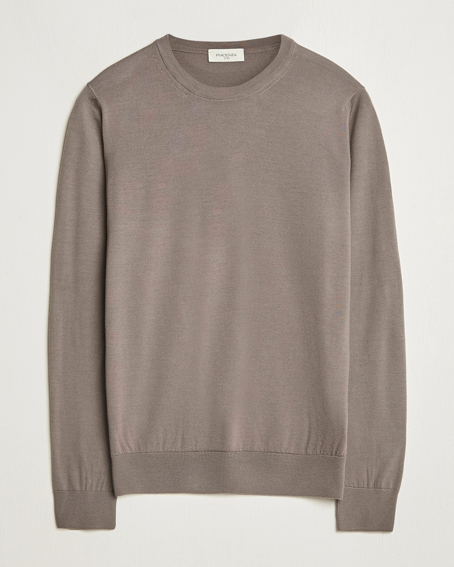 Herre | Gensere | Piacenza Cashmere | Merino Wool Crew Neck Sweater Taupe