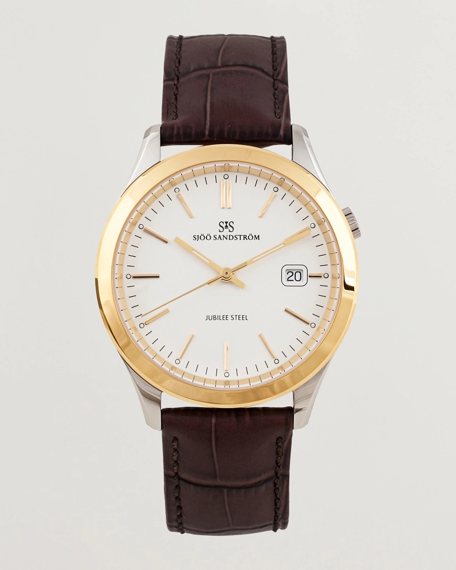Herre | Skinnrem | Sjöö Sandström | Jubilee Steel Quartz 40mm Gold Bezel White/Brown Calf
