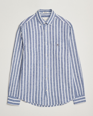 Herre | GANT | GANT | Regular Fit Cotton/Linen Striped Shirt Rich Blue