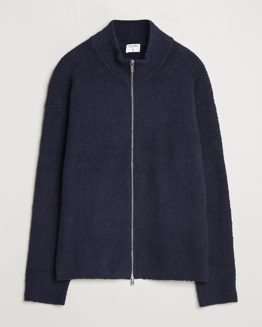 Herre | Full-zip | Filippa K | Bouclé Knitted Full Zip Navy