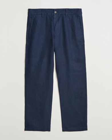 NN07 Aden Regular Fit Linen Trousers Navy Blue – Blå