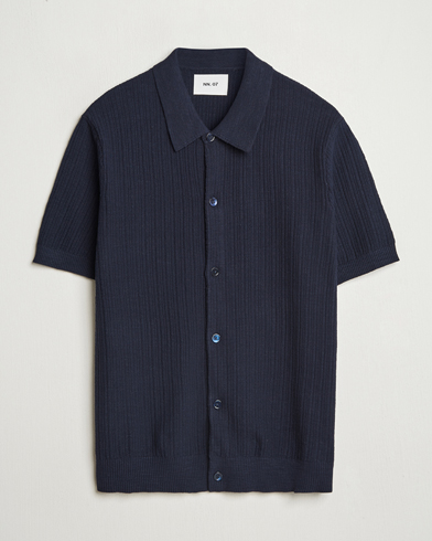 Herre | | NN07 | Nolan Knitted Short Sleeve Shirt Navy Blue