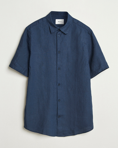 Herre | Nytt i butikken | NN07 | Enzo Linen Short Sleeve Shirt Navy Blue