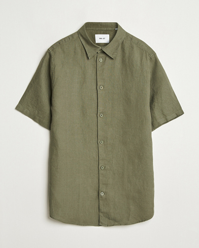 NN07 Enzo Linen Short Sleeve Shirt Capers Green – Grønn